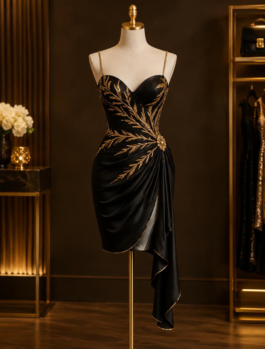 Midnight Gold Cocktail Dress